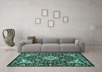 Machine Washable Medallion Turquoise Traditional Rug, wshtr2744turq