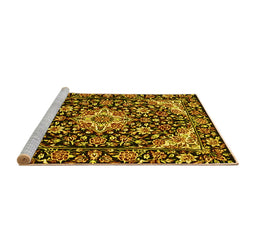 Sideview of Machine Washable Medallion Yellow Traditional Rug, wshtr2744yw