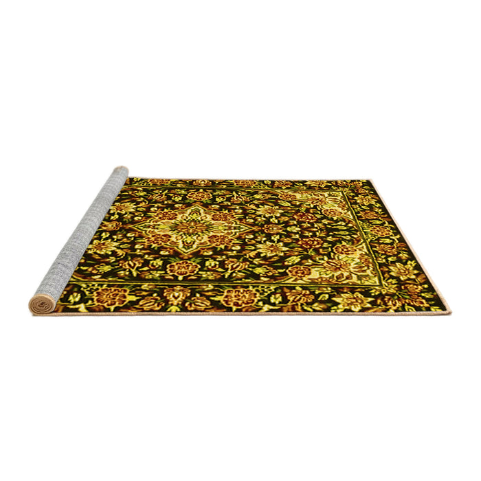 Sideview of Machine Washable Medallion Yellow Traditional Rug, wshtr2744yw
