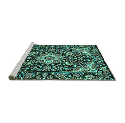 Sideview of Machine Washable Medallion Turquoise Traditional Area Rugs, wshtr2744turq