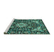 Sideview of Machine Washable Medallion Turquoise Traditional Area Rugs, wshtr2744turq