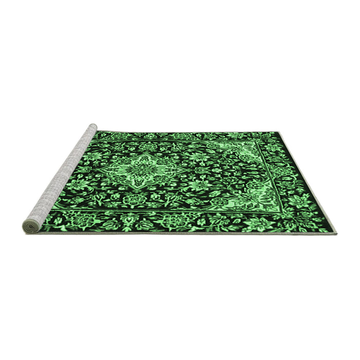 Sideview of Machine Washable Medallion Emerald Green Traditional Area Rugs, wshtr2744emgrn