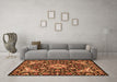 Machine Washable Medallion Orange Traditional Area Rugs in a Living Room, wshtr2744org