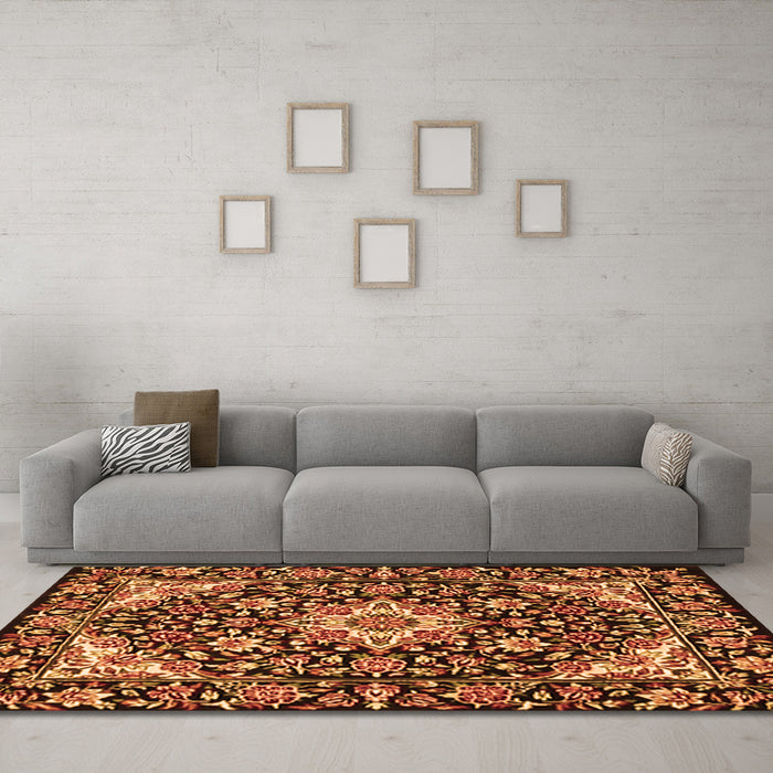 Machine Washable Medallion Orange Traditional Area Rugs in a Living Room, wshtr2744org
