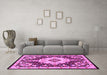 Machine Washable Medallion Pink Traditional Rug in a Living Room, wshtr2745pnk