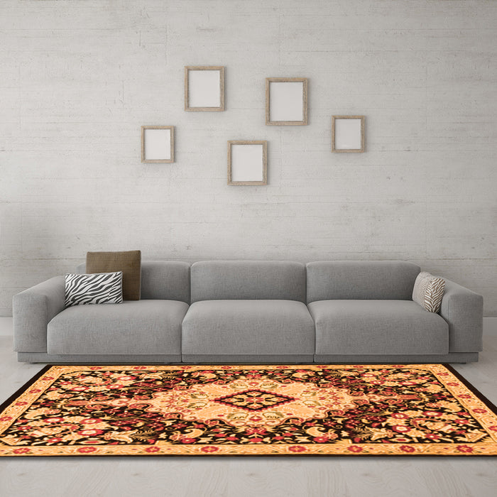 Machine Washable Medallion Orange Traditional Area Rugs in a Living Room, wshtr2745org