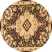 Round Machine Washable Medallion Brown Traditional Rug, wshtr2745brn