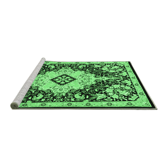 Sideview of Machine Washable Medallion Emerald Green Traditional Area Rugs, wshtr2745emgrn