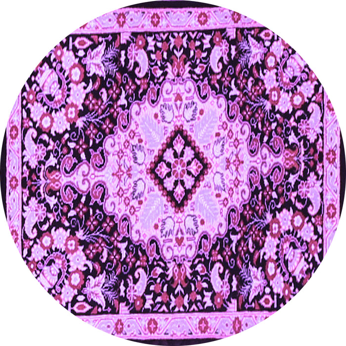 Round Machine Washable Medallion Purple Traditional Area Rugs, wshtr2745pur