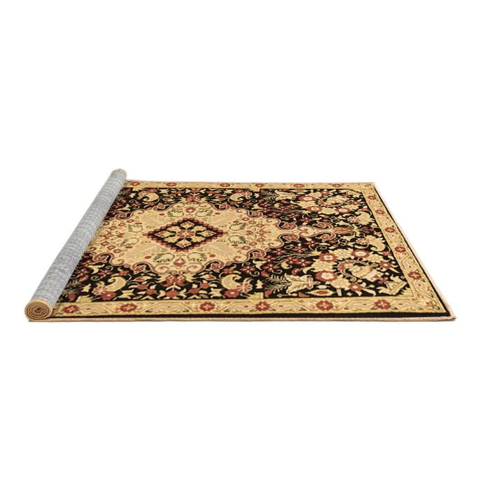 Sideview of Machine Washable Medallion Brown Traditional Rug, wshtr2745brn