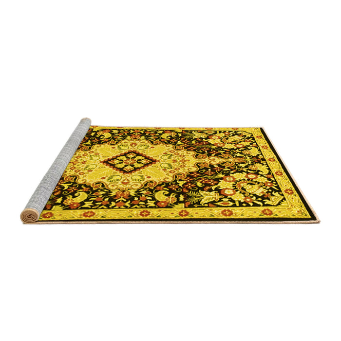 Sideview of Machine Washable Medallion Yellow Traditional Rug, wshtr2745yw