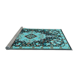 Sideview of Machine Washable Medallion Light Blue Traditional Rug, wshtr2745lblu