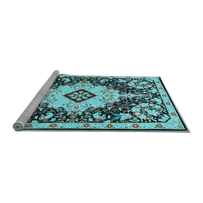 Sideview of Machine Washable Medallion Light Blue Traditional Rug, wshtr2745lblu