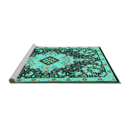 Sideview of Machine Washable Medallion Turquoise Traditional Area Rugs, wshtr2745turq