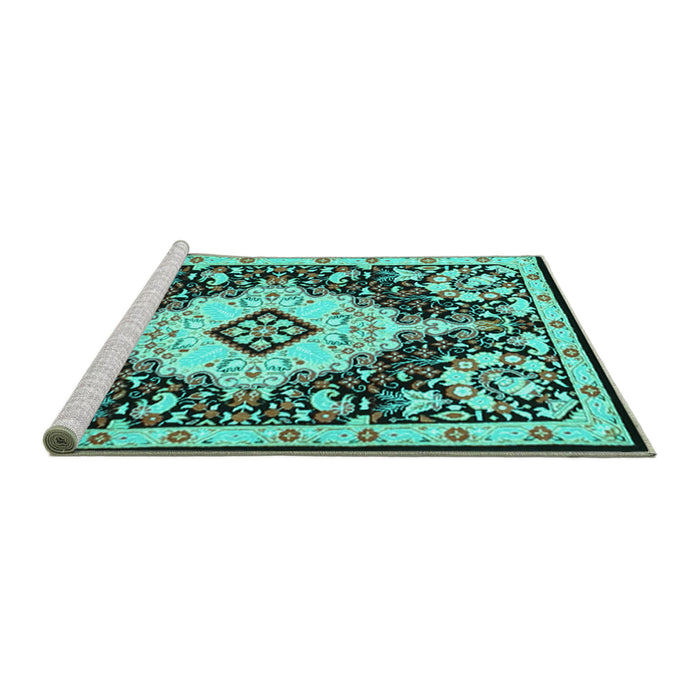 Sideview of Machine Washable Medallion Turquoise Traditional Area Rugs, wshtr2745turq