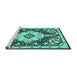 Sideview of Machine Washable Medallion Turquoise Traditional Area Rugs, wshtr2745turq