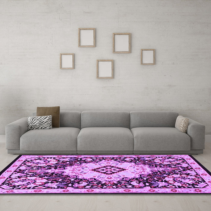 Machine Washable Medallion Purple Traditional Area Rugs in a Living Room, wshtr2745pur