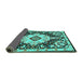 Sideview of Medallion Turquoise Traditional Rug, tr2745turq