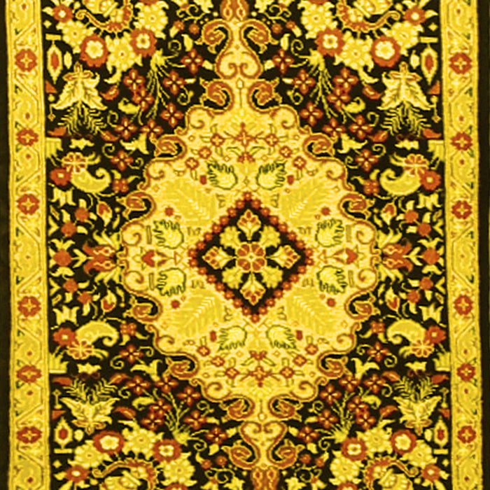Machine Washable Medallion Yellow Traditional Rug, wshtr2745yw