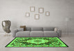 Machine Washable Medallion Green Traditional Area Rugs in a Living Room,, wshtr2745grn