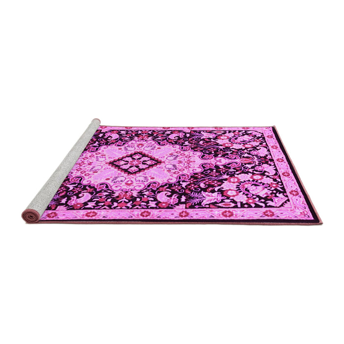 Sideview of Machine Washable Medallion Pink Traditional Rug, wshtr2745pnk