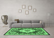 Machine Washable Medallion Emerald Green Traditional Area Rugs in a Living Room,, wshtr2745emgrn