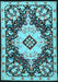 Machine Washable Medallion Light Blue Traditional Rug, wshtr2745lblu