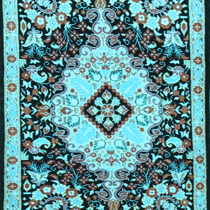 Machine Washable Medallion Light Blue Traditional Rug, wshtr2745lblu