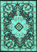 Machine Washable Medallion Turquoise Traditional Area Rugs, wshtr2745turq