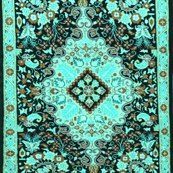 Machine Washable Medallion Turquoise Traditional Area Rugs, wshtr2745turq