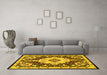 Machine Washable Medallion Yellow Traditional Rug in a Living Room, wshtr2745yw