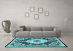 Machine Washable Medallion Light Blue Traditional Rug in a Living Room, wshtr2745lblu