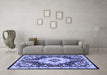 Machine Washable Medallion Blue Traditional Rug in a Living Room, wshtr2745blu