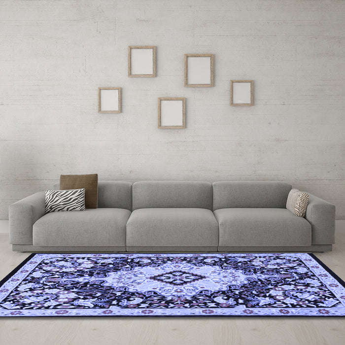 Machine Washable Medallion Blue Traditional Rug in a Living Room, wshtr2745blu