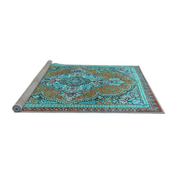 Sideview of Machine Washable Persian Light Blue Traditional Rug, wshtr2746lblu