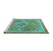 Sideview of Machine Washable Persian Turquoise Traditional Area Rugs, wshtr2746turq