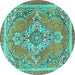 Round Persian Turquoise Traditional Rug, tr2746turq