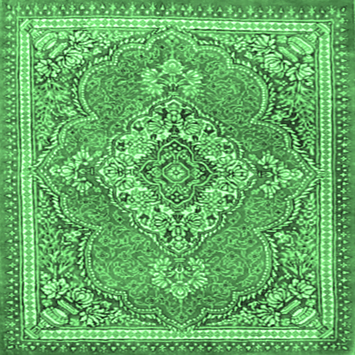 Square Machine Washable Persian Emerald Green Traditional Area Rugs, wshtr2746emgrn