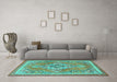 Machine Washable Persian Turquoise Traditional Area Rugs in a Living Room,, wshtr2746turq