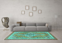 Machine Washable Persian Turquoise Traditional Rug, wshtr2746turq