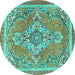 Round Machine Washable Persian Turquoise Traditional Area Rugs, wshtr2746turq