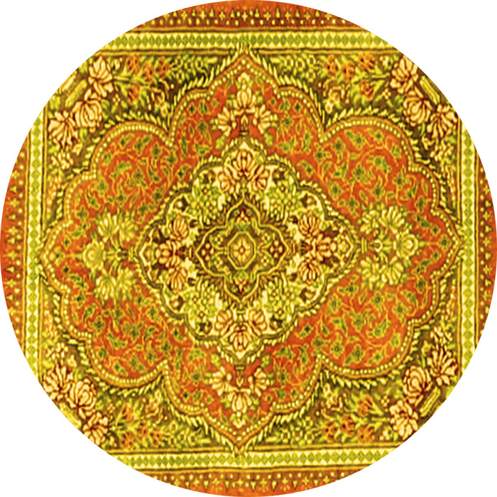 Round Machine Washable Persian Yellow Traditional Rug, wshtr2746yw