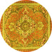 Round Machine Washable Persian Yellow Traditional Rug, wshtr2746yw