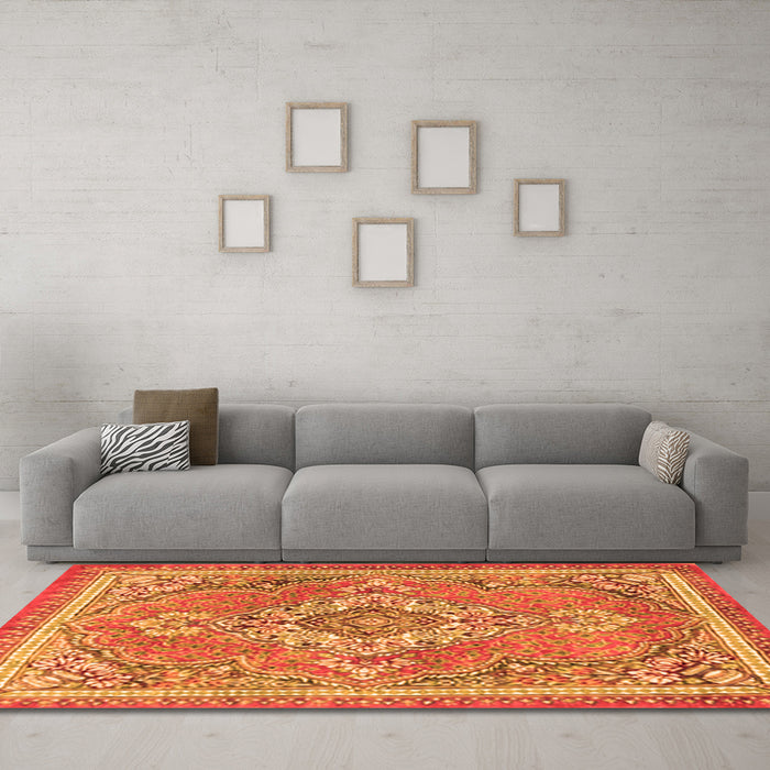 Machine Washable Persian Orange Traditional Area Rugs in a Living Room, wshtr2746org