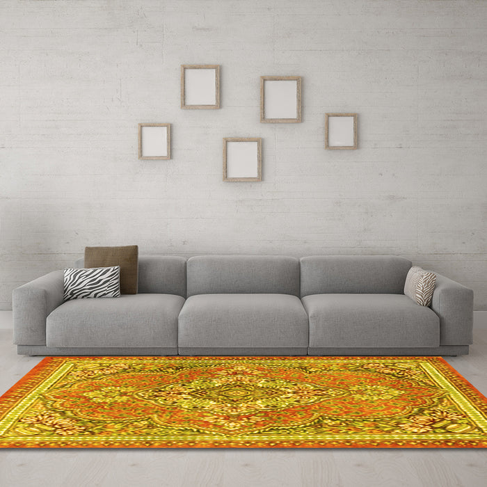 Machine Washable Persian Yellow Traditional Rug in a Living Room, wshtr2746yw