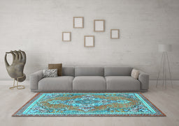 Machine Washable Persian Light Blue Traditional Rug in a Living Room, wshtr2746lblu