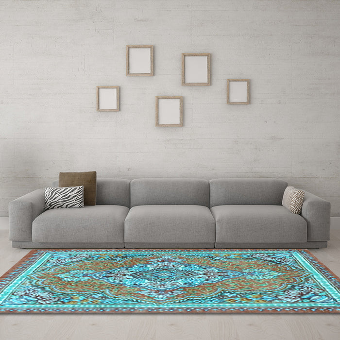 Machine Washable Persian Light Blue Traditional Rug in a Living Room, wshtr2746lblu