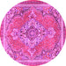 Round Machine Washable Persian Pink Traditional Rug, wshtr2746pnk