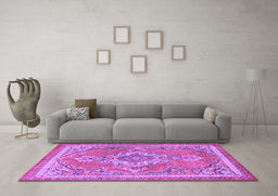 Machine Washable Persian Purple Traditional Area Rugs in a Living Room, wshtr2746pur