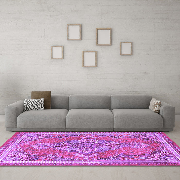 Machine Washable Persian Purple Traditional Area Rugs in a Living Room, wshtr2746pur
